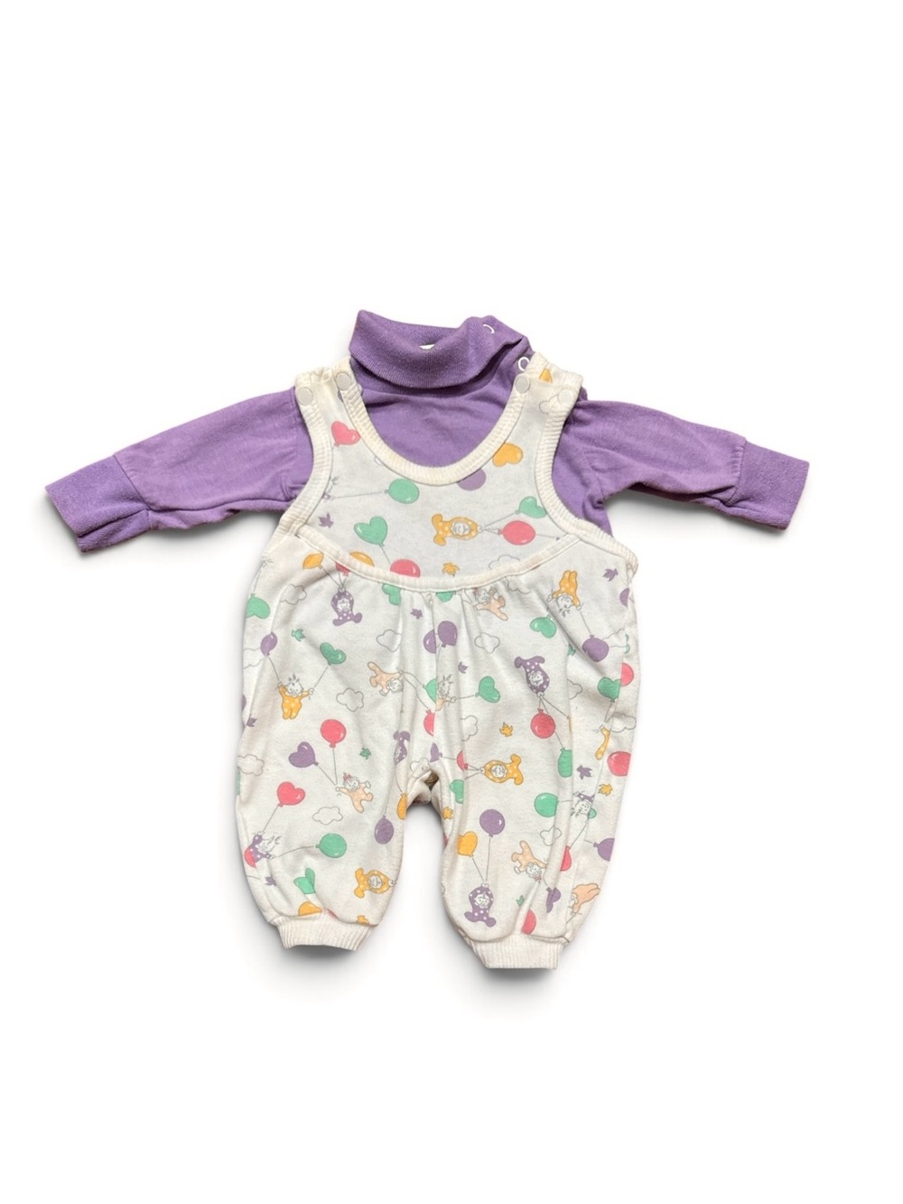 Vintage 90s Overall Romper & Turtleneck Set Baby Girl Size 3-6 Months Purple